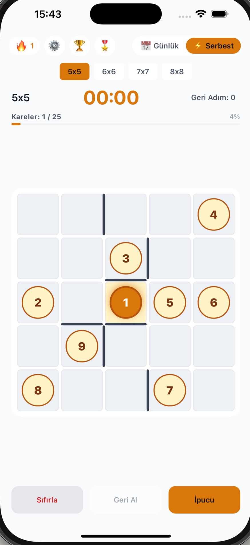 5x5 Başlangıç Ekranı