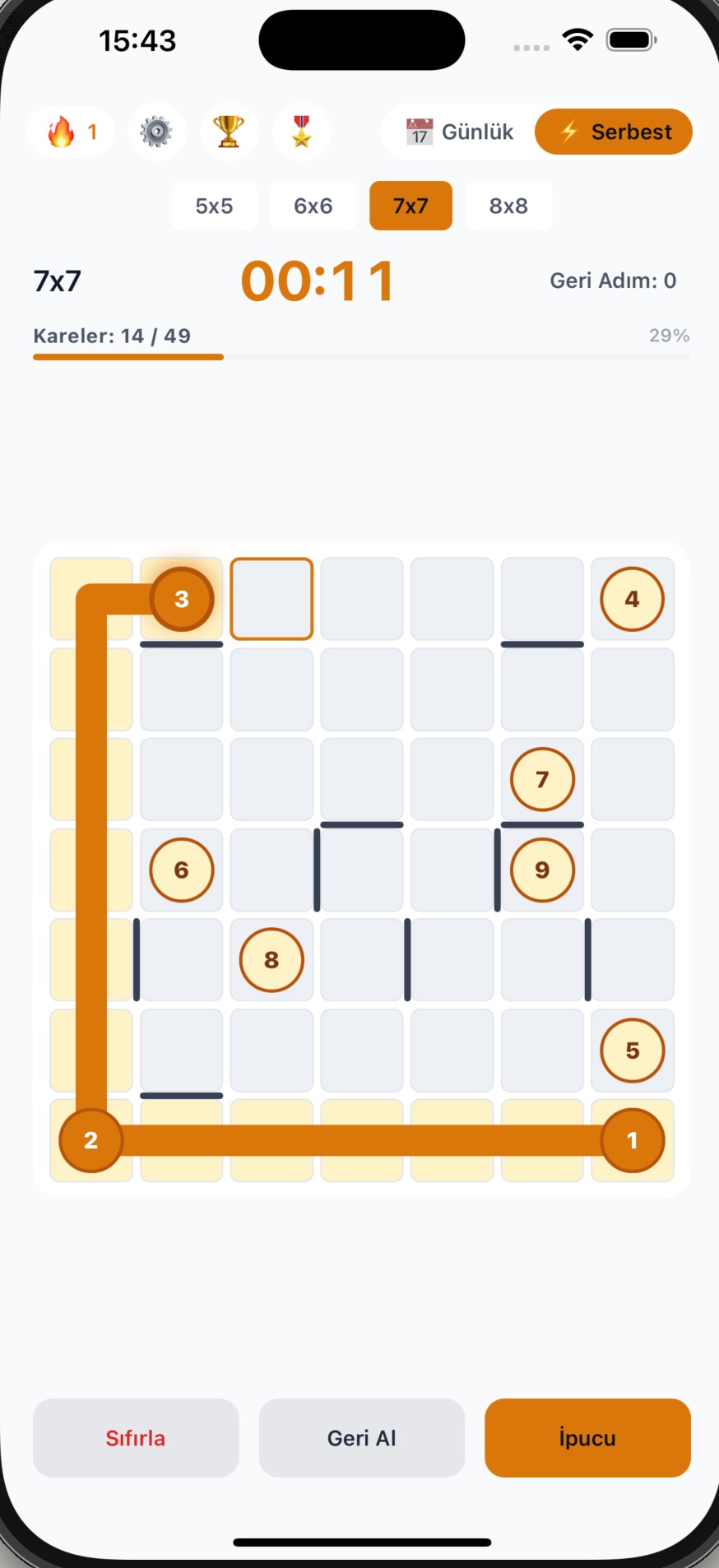 7x7 Oynanış Ekranı