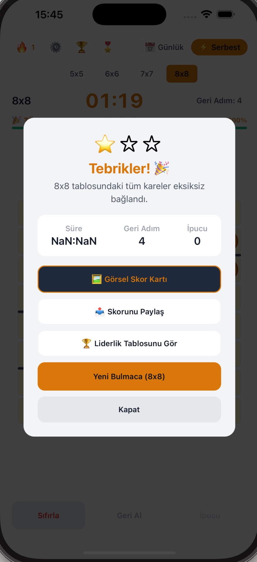 Tebrikler Sonuç Modalı